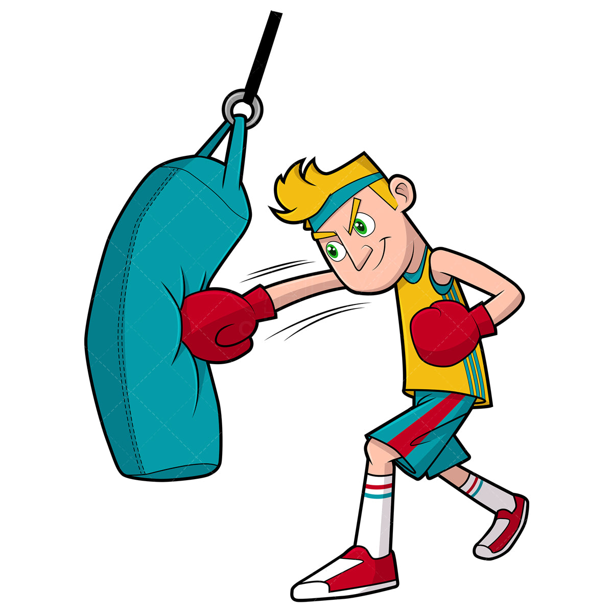 Royalty-free stock vector illustration of a man working out with punching bag.