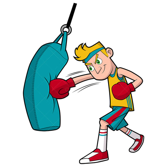 Royalty-free stock vector illustration of a man working out with punching bag.