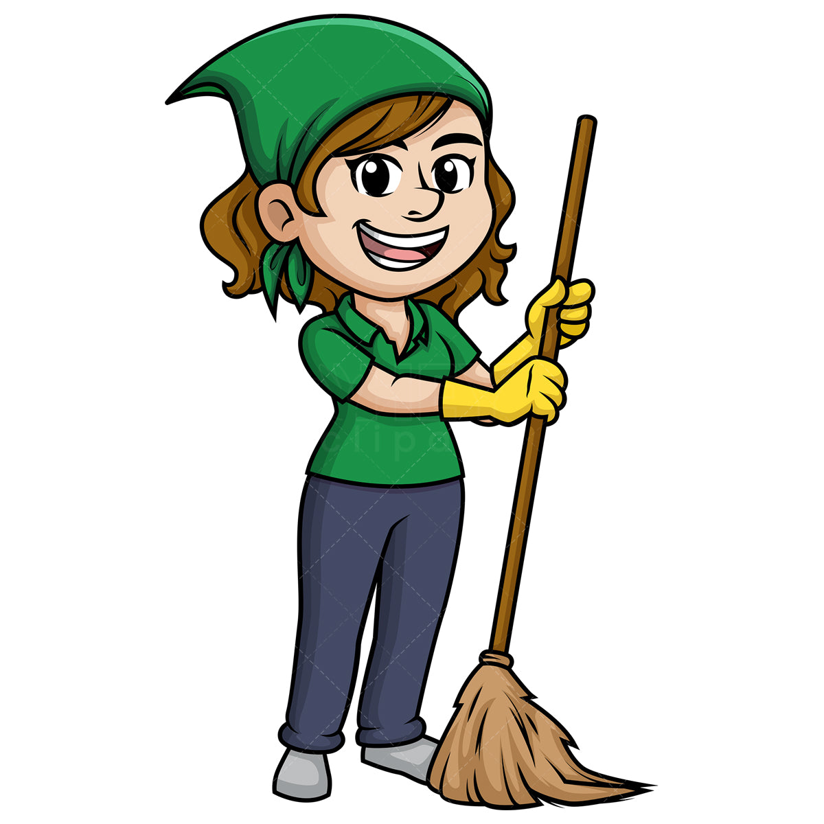Royalty-free stock vector illustration of a woman sweeping the floor with broom.