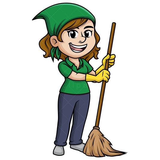 Royalty-free stock vector illustration of a woman sweeping the floor with broom.