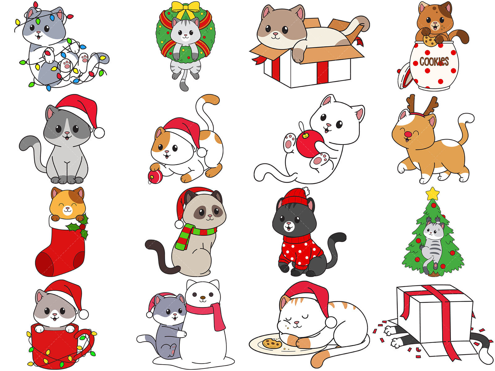 A bundle of 16 SVG (vector) images about a christmas cats.