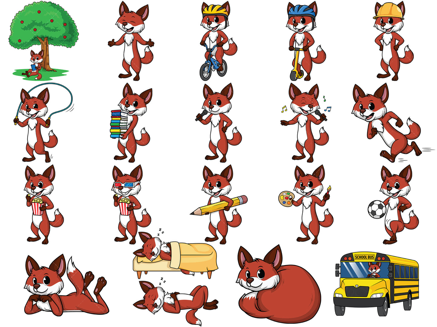 50 Cute Fox Character Clipart Bundle Royalty-Free Vector Illustrations
