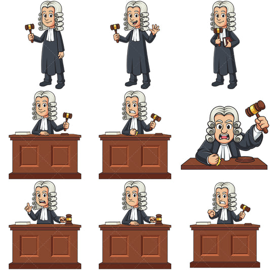 A bundle of 9 royalty-free stock vector illustrations of a male judges.