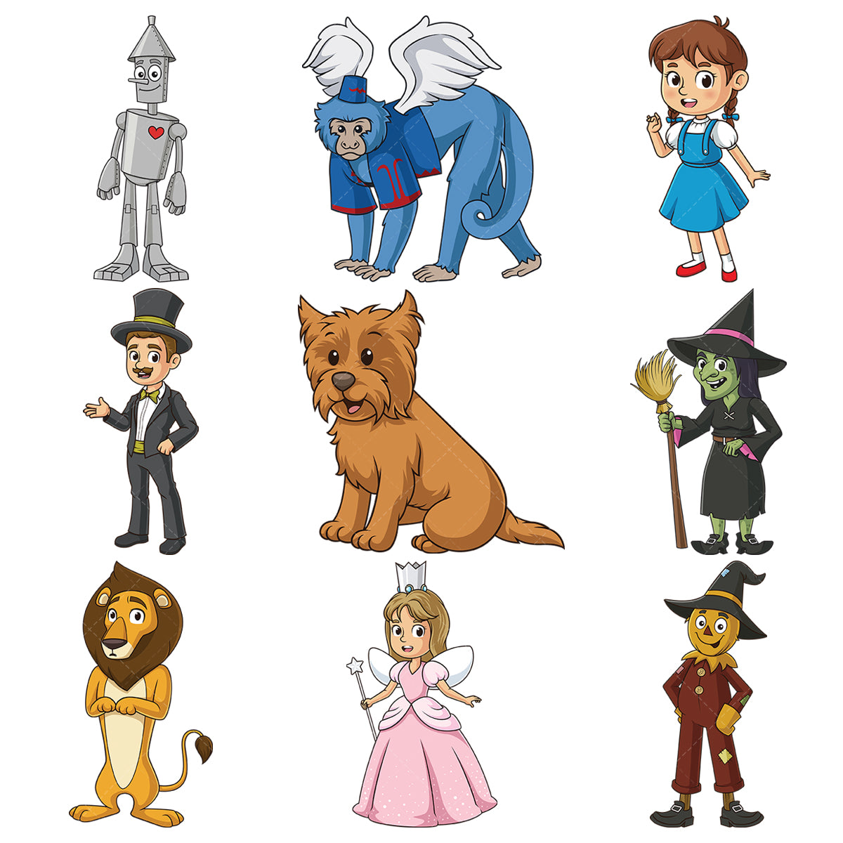 A bundle of 9 royalty-free stock vector illustrations of a wizard of oz.