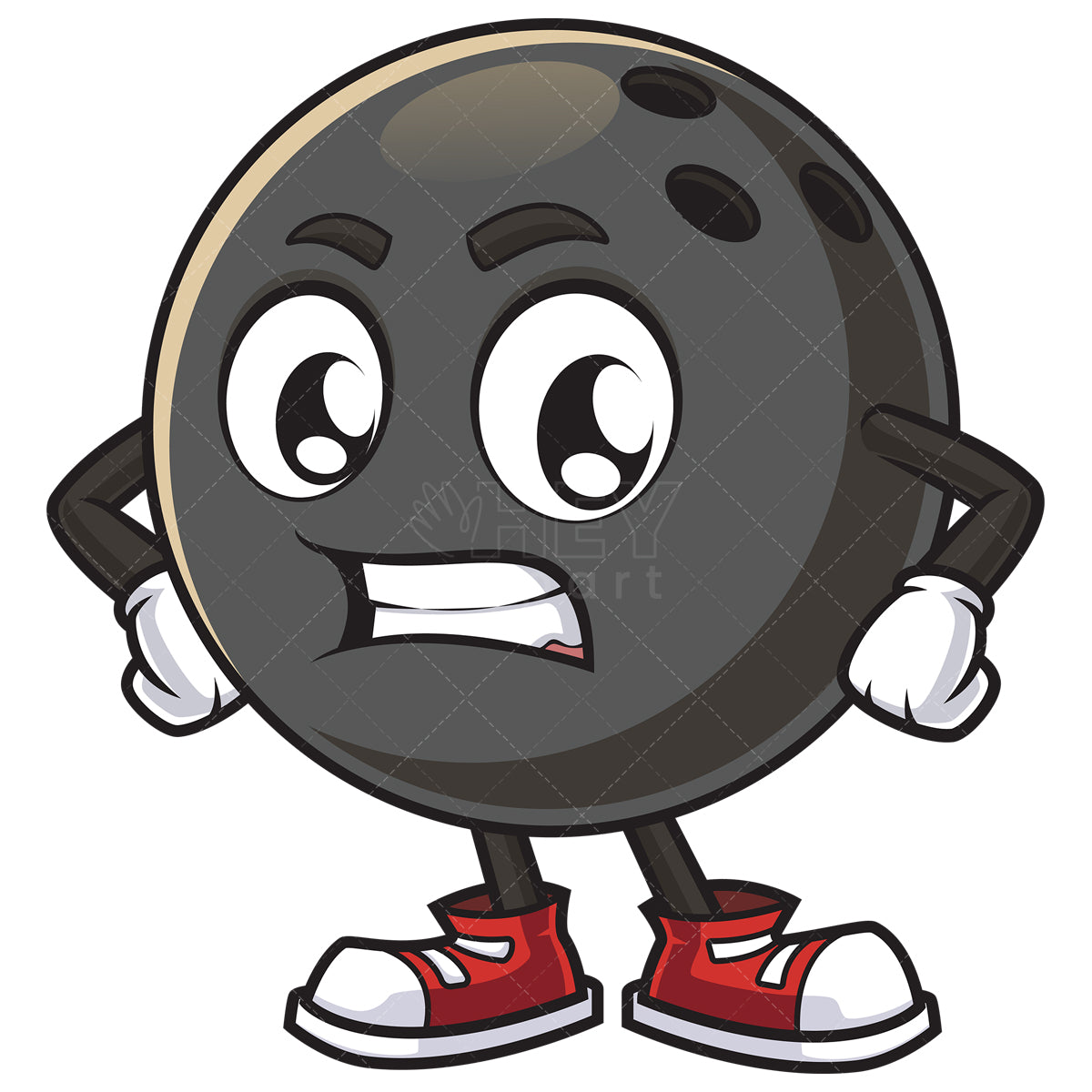 Royalty-free stock vector illustration of an angry bowling ball mascot.