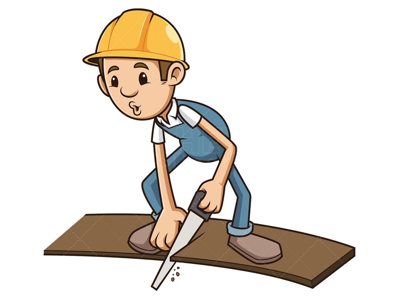 Royalty-free stock vector illustration of a bad carpenter cutting board he is standing on.