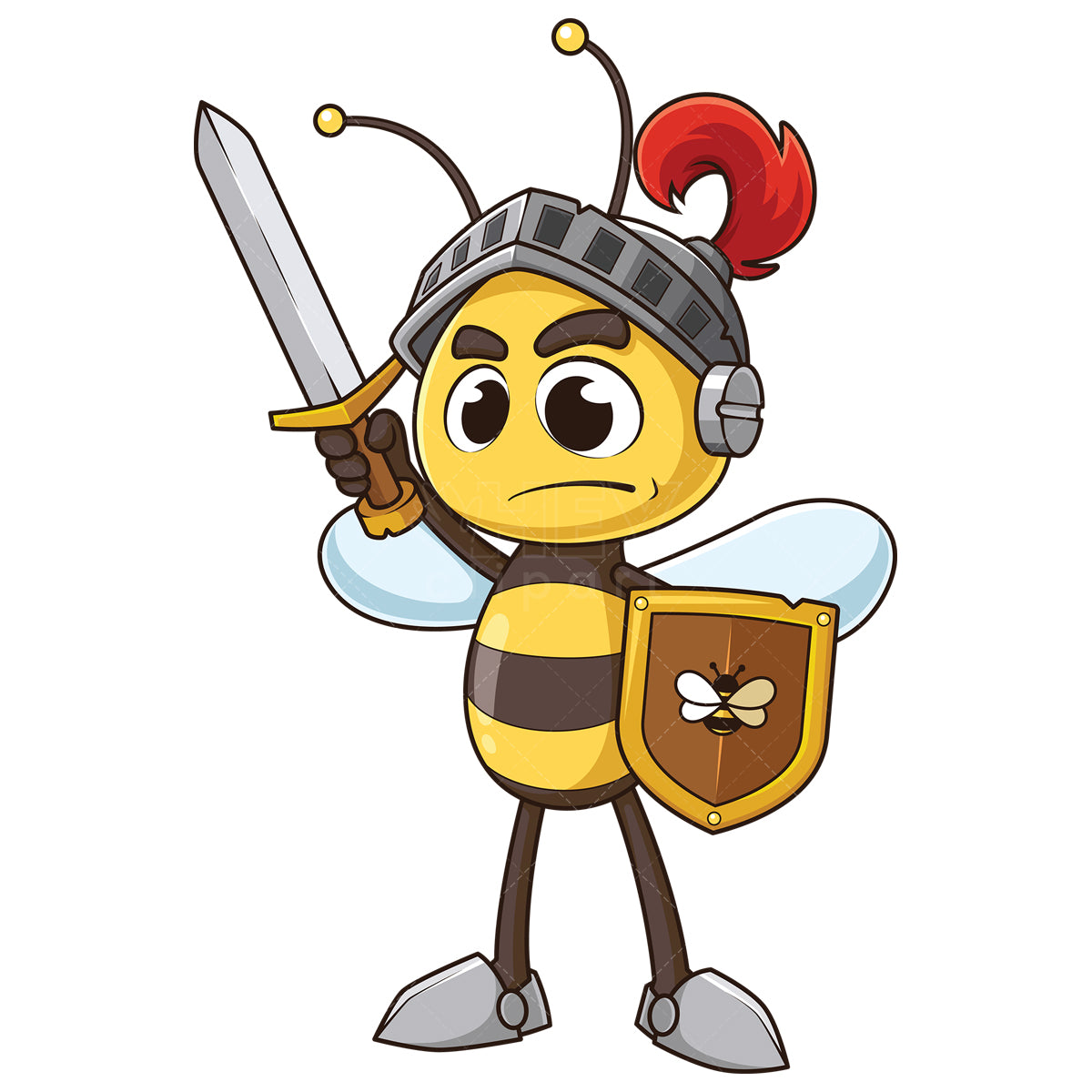 Royalty-free stock vector illustration of a bee warrior with sword and shield.