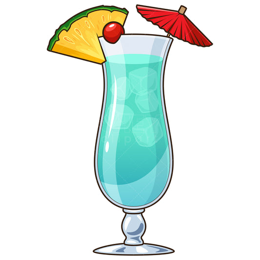 Royalty-free stock vector illustration of a blue hawaiian cocktail.