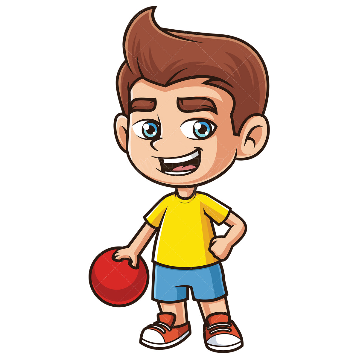 Royalty-free stock vector illustration of a caucasian boy bowling.