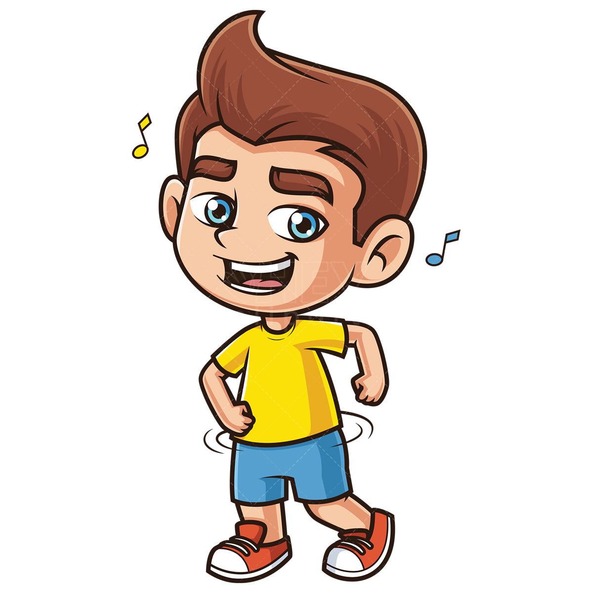 Royalty-free stock vector illustration of a caucasian boy dancing.