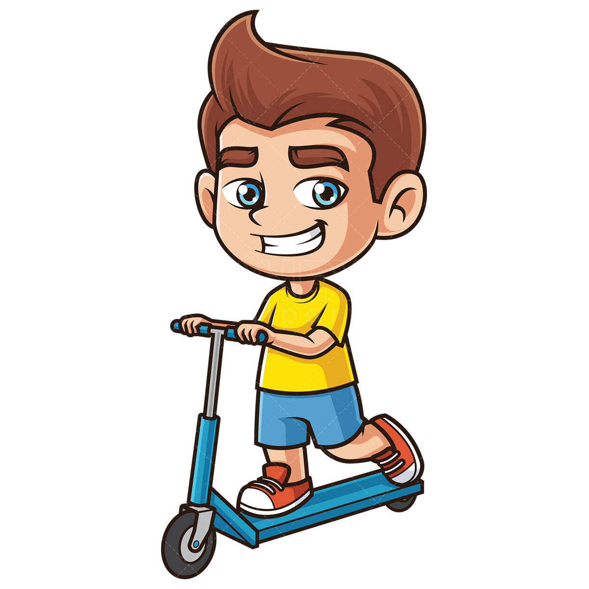 Royalty-free stock vector illustration of a caucasian boy riding scooter.