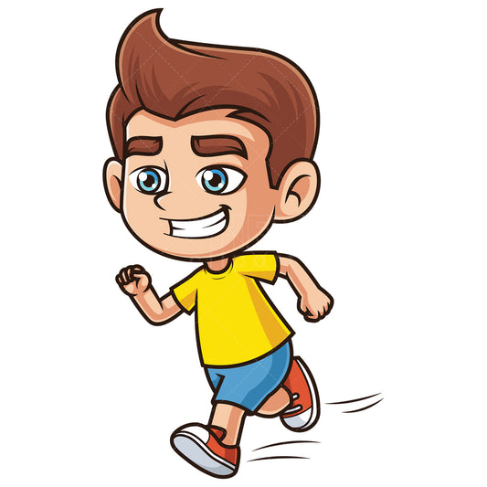 Royalty-free stock vector illustration of a caucasian boy running fast.