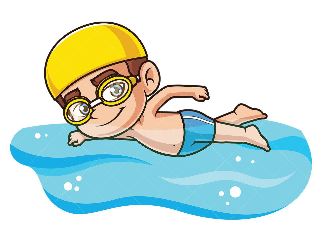 Royalty-free stock vector illustration of a caucasian boy swimming.