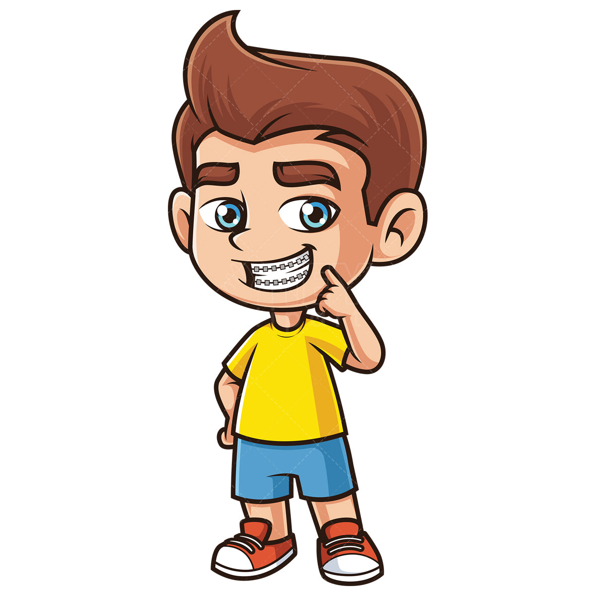 Royalty-free stock vector illustration of a caucasian boy wearing braces.