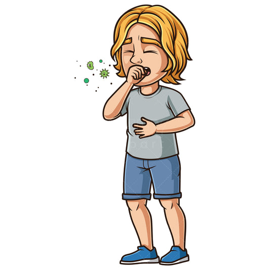 Royalty-free stock vector illustration of a caucasian man coughing.