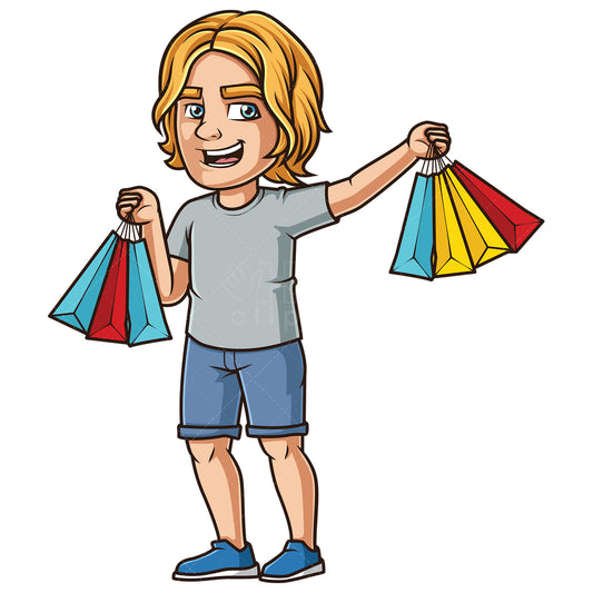 Royalty-free stock vector illustration of a caucasian man holding shopping bags.