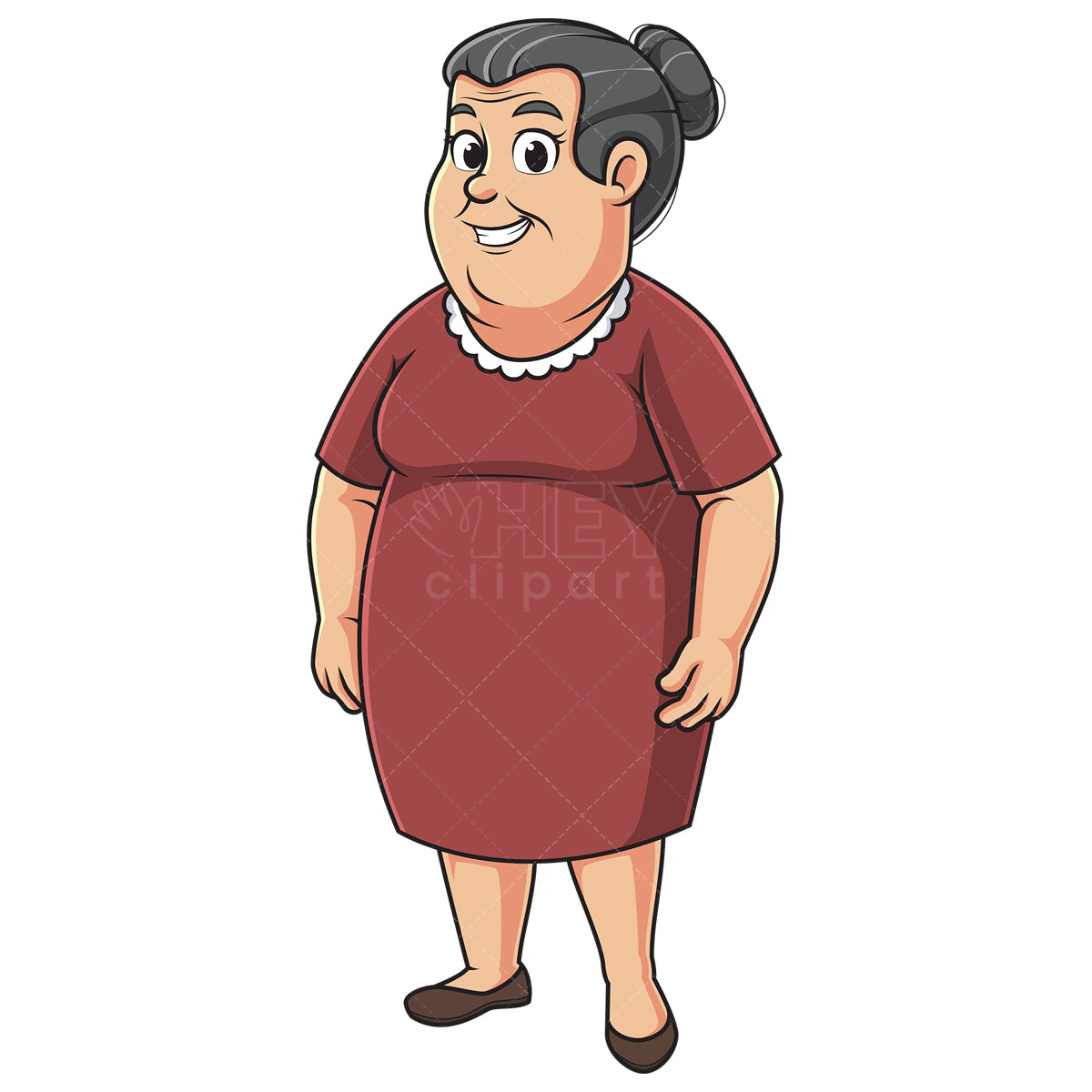 Royalty-free stock vector illustration of a chubby middle aged woman.