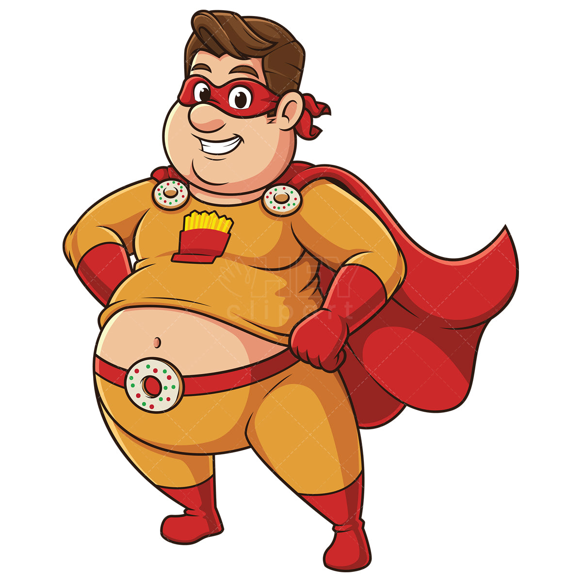 Royalty-free stock vector illustration of a confident chubby superhero.