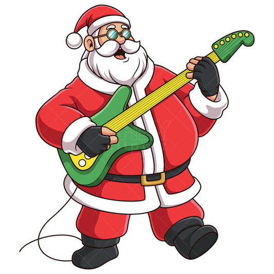 Royalty-free stock vector illustration of a cool santa claus playing guitar.