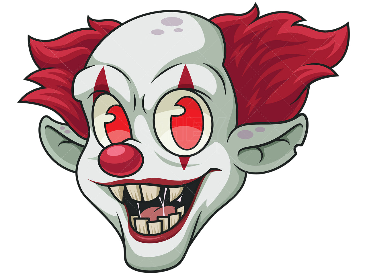 Royalty-free stock vector illustration of a creepy clown head.