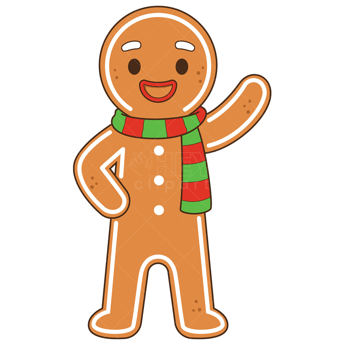 Royalty-free vector illustration of a cute gingerbread man waving.