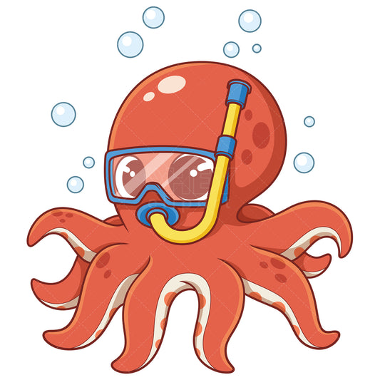 Royalty-free stock vector illustration of a cute octopus with snorkel.