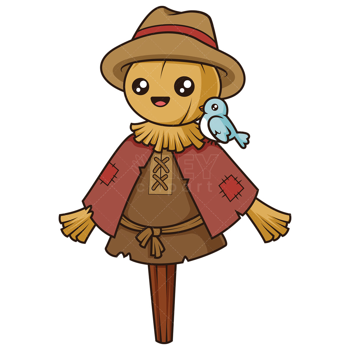 Royalty-free stock vector illustration of a cute straw scarecrow.