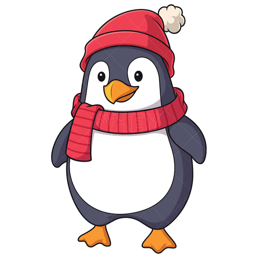 Royalty-free stock vector illustration of a cute winter penguin.