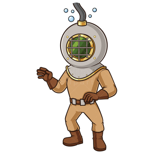 Royalty-free stock vector illustration of a deep sea diver standing.