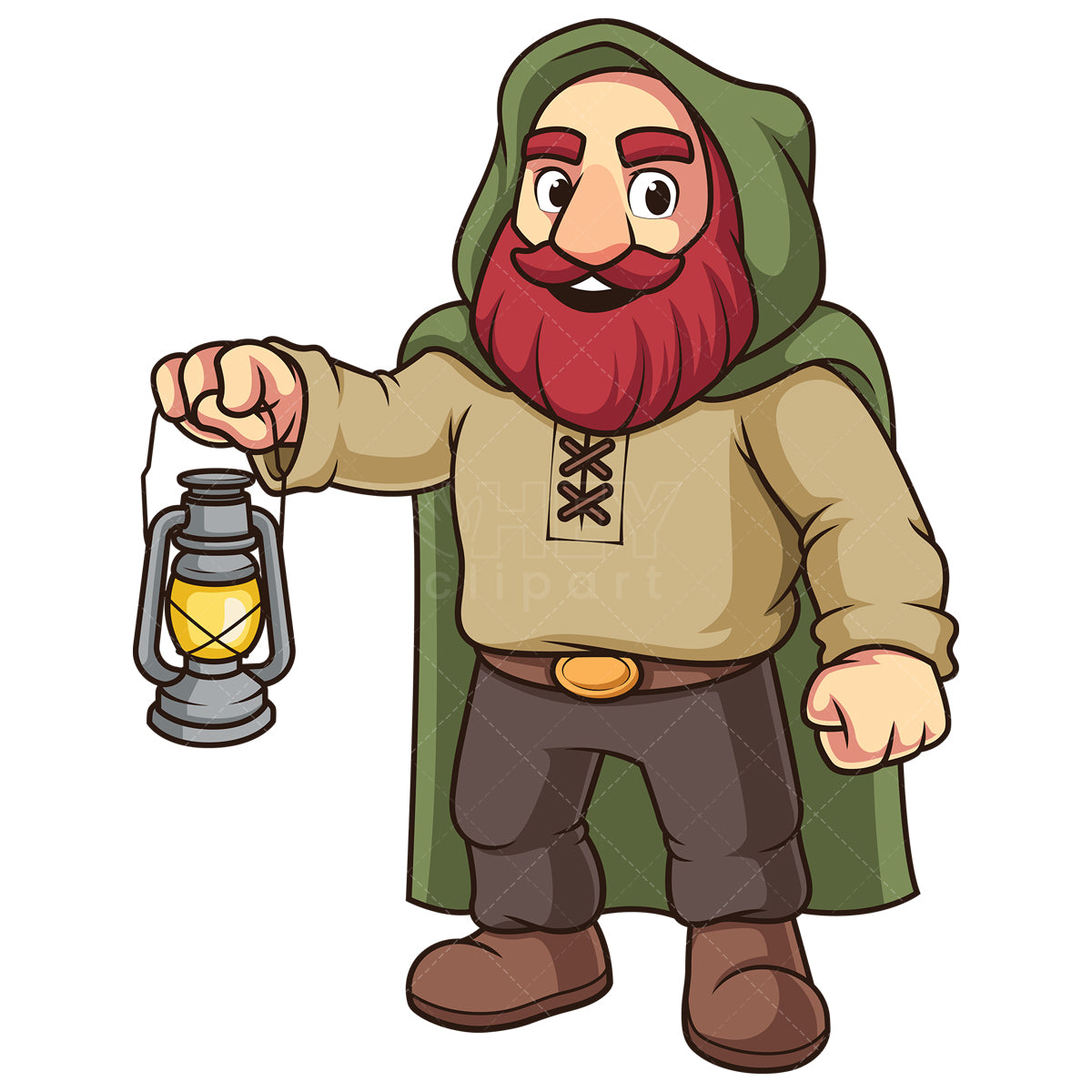 Royalty-free stock vector illustration of a dwarf holding lantern.