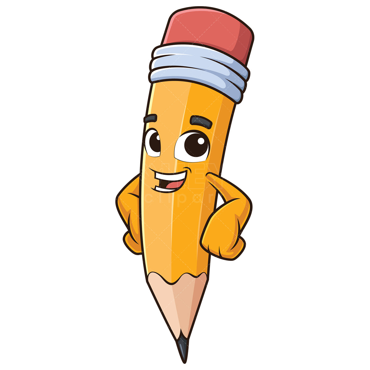 Royalty-free stock vector illustration of an excited pencil mascot.