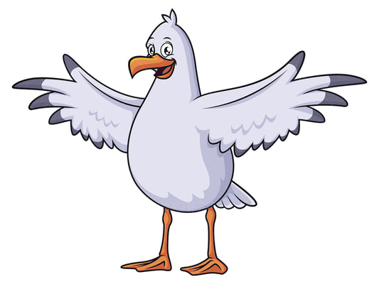 Royalty-free stock vector illustration of a excited seagull bird.