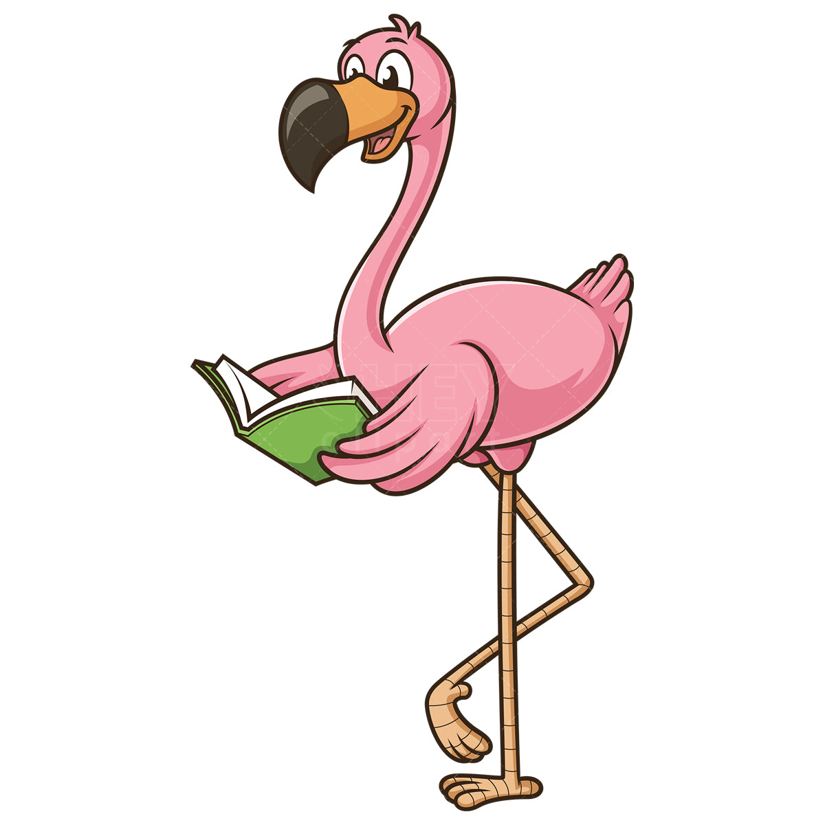 Royalty-free stock vector illustration of a flamingo reading book.