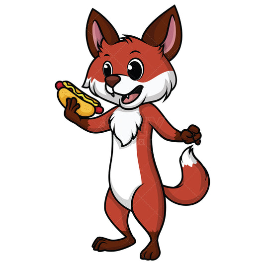Royalty-free stock vector illustration of a fox eating a hot dog.