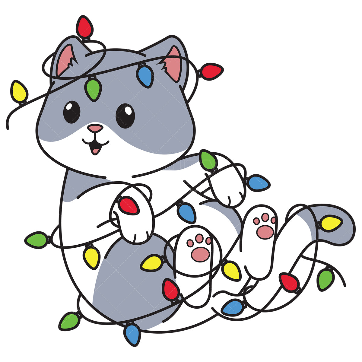 Funny Cat Tangled In Christmas Lights SVG Cut File