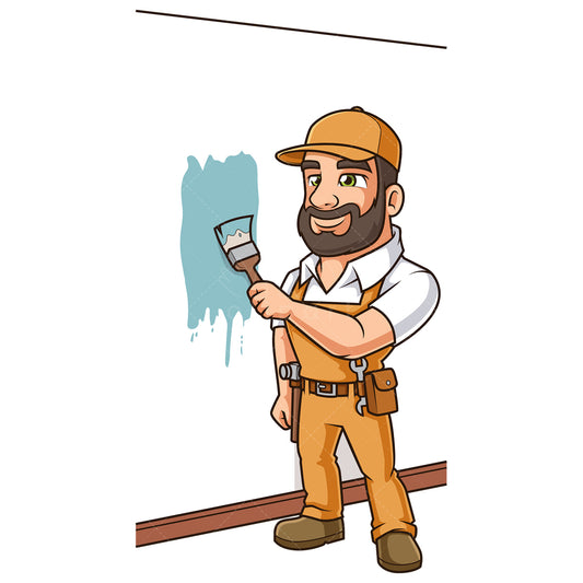 Royalty-free stock vector illustration of a handyman painting wall.