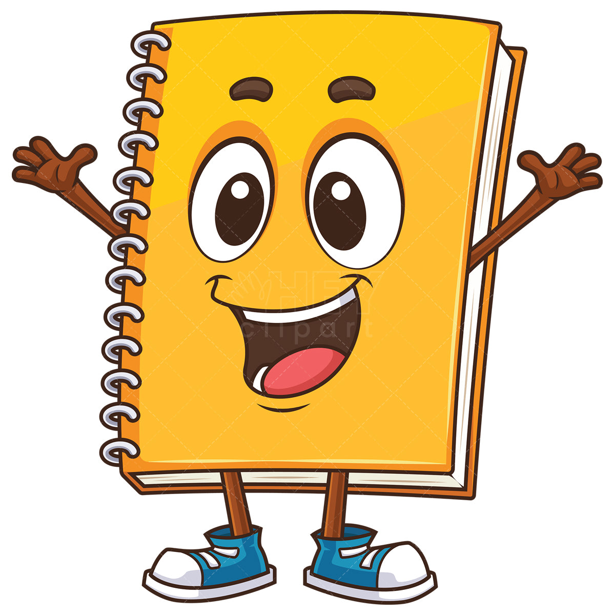 Royalty-free stock vector illustration of a happy notebook character.