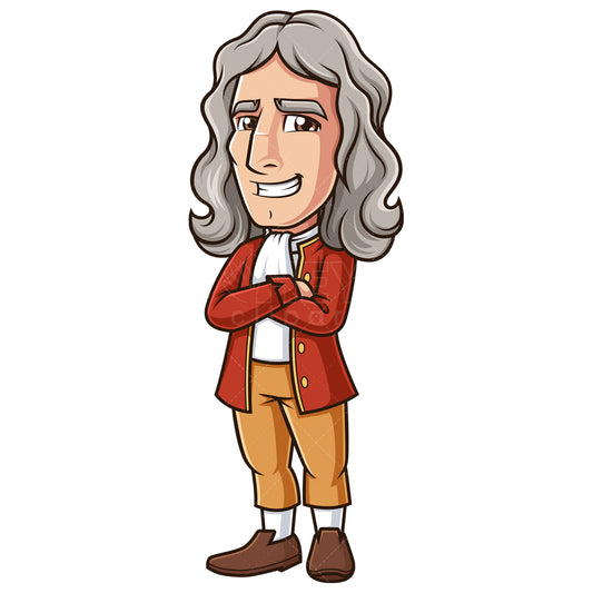 Royalty-free stock vector illustration of isaac newton with arms crossed.