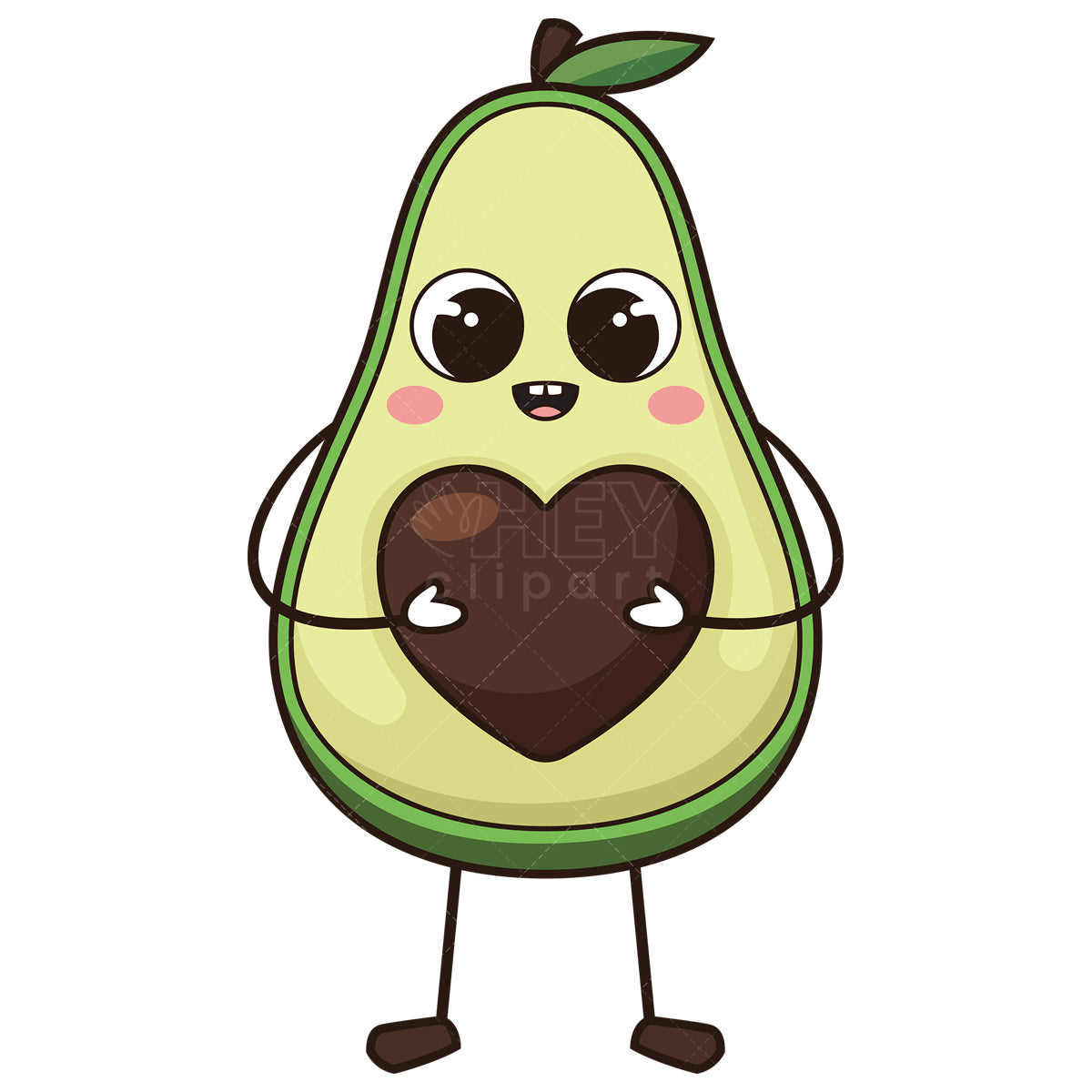 Royalty-free stock vector illustration of a kawaii avocado with heart pit.