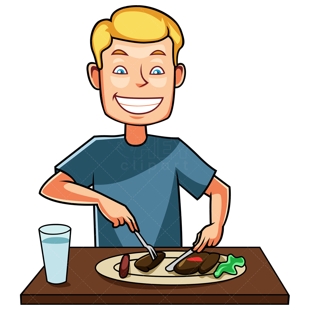 Royalty-free stock vector illustration of a man enjoying meal.