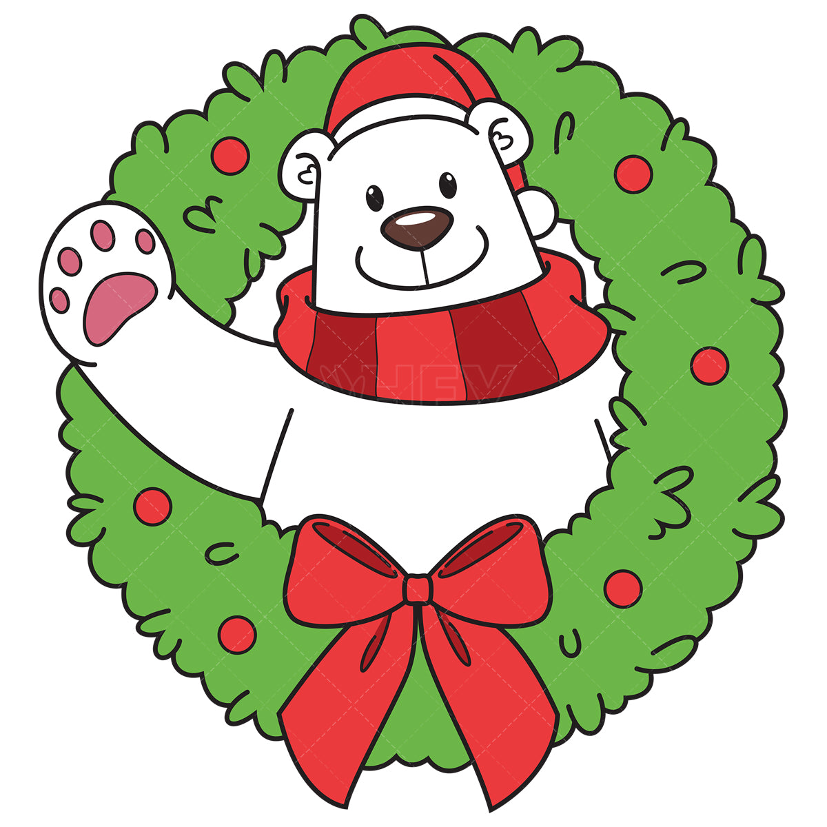 Royalty-free vector illustration of a polar bear in xmas wreath.