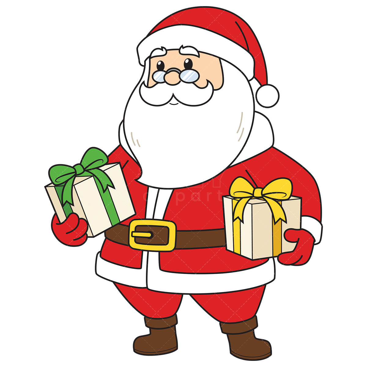 Royalty-free vector illustration of a santa claus holding presents.