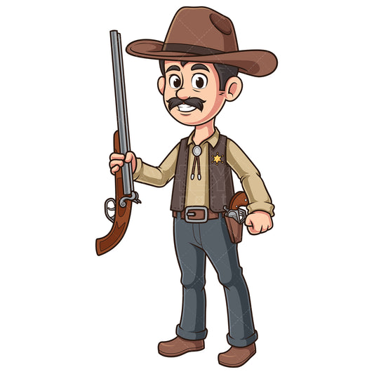 Royalty-free stock vector illustration of a sheriff holding shotgun.