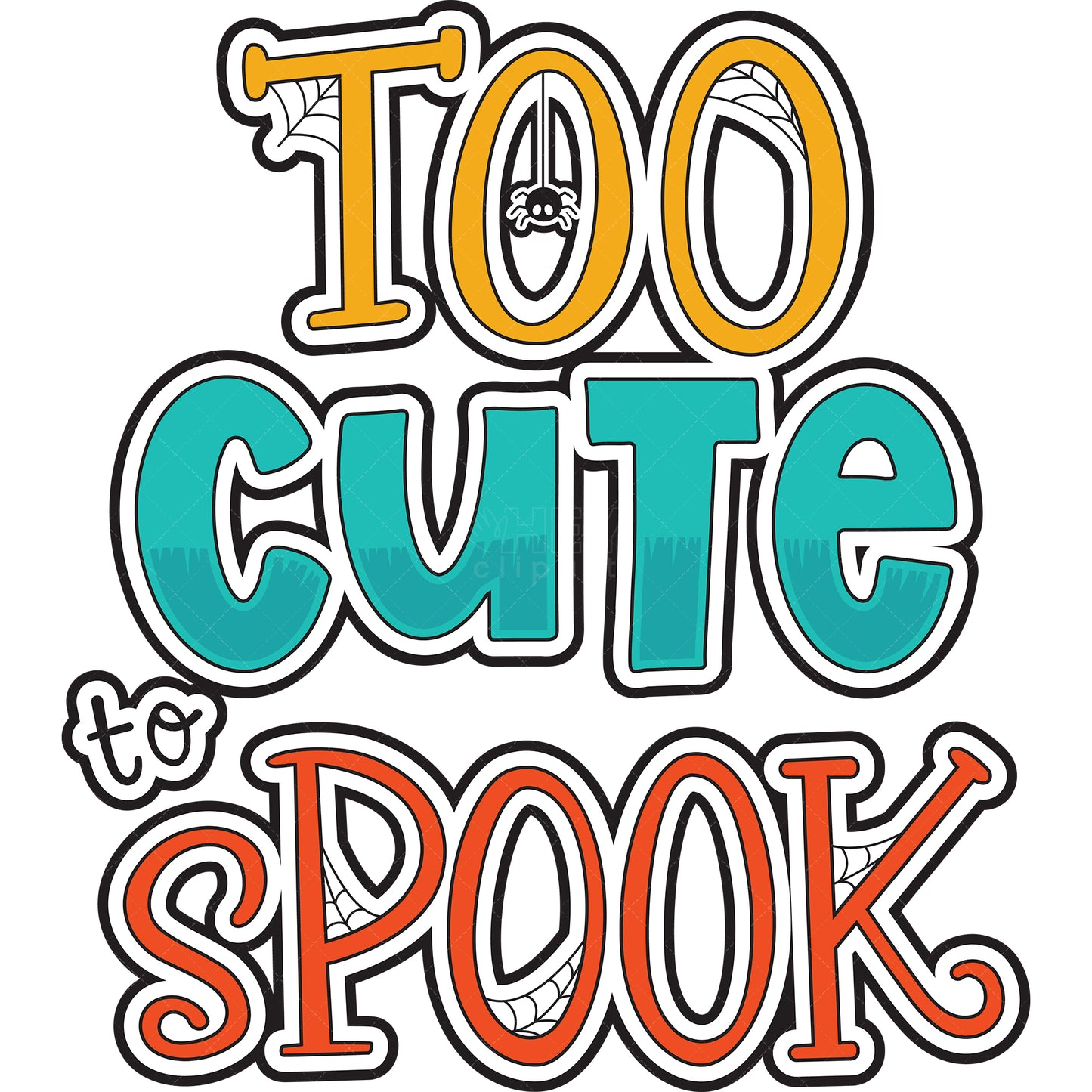 Royalty-free vector illustration of handwritten-style text art that reads "too cute to spook".