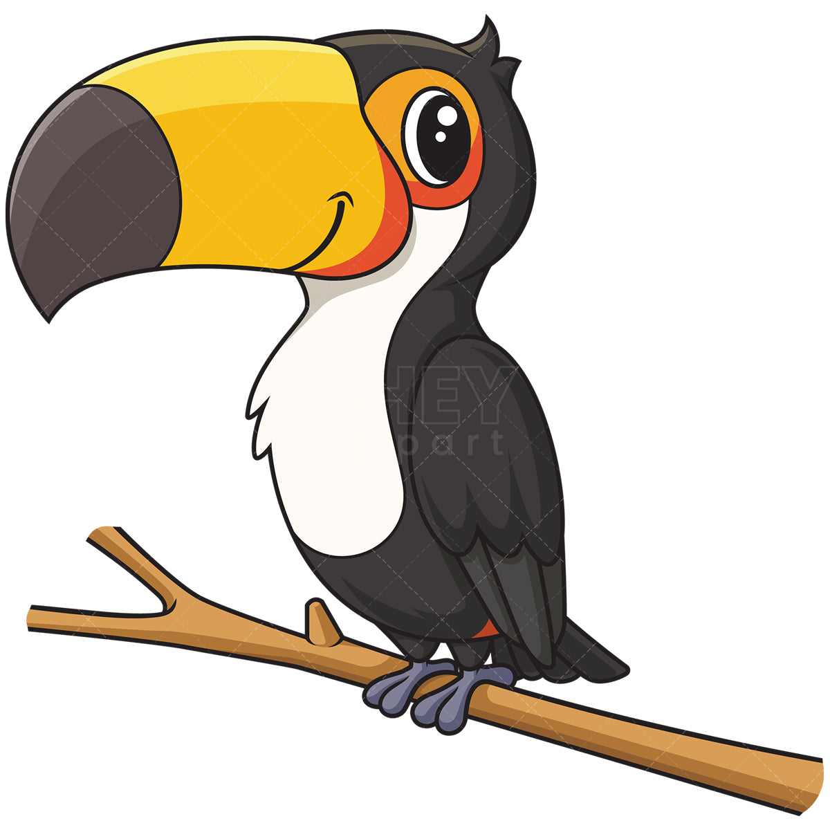 Royalty-free stock vector illustration of a toucan bird sitting on tree branch.