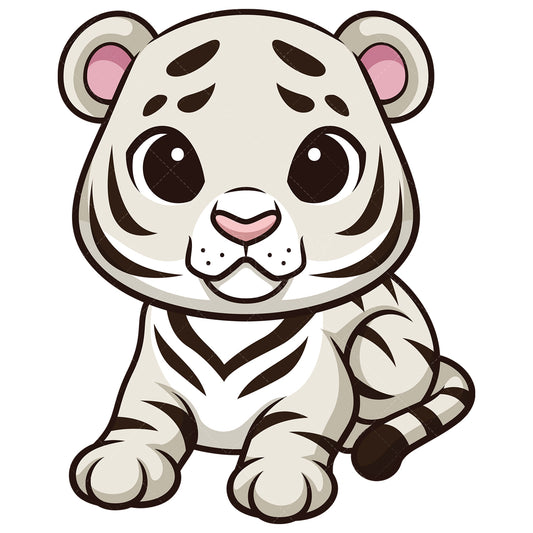 Royalty-free stock vector illustration of a white tiger in chibi kawaii style.