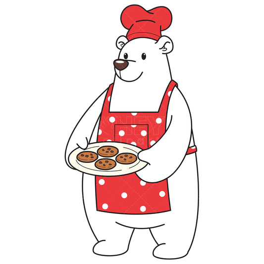 Royalty-free vector illustration of a christmas polar bear baking cookies.