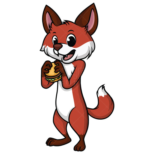 Royalty-free stock vector illustration of a fox eating a hamburger.