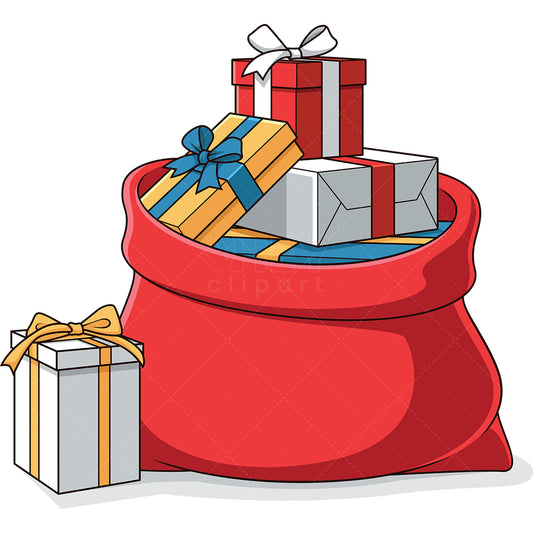 Royalty-free stock vector illustration of a santa bag with gifts.