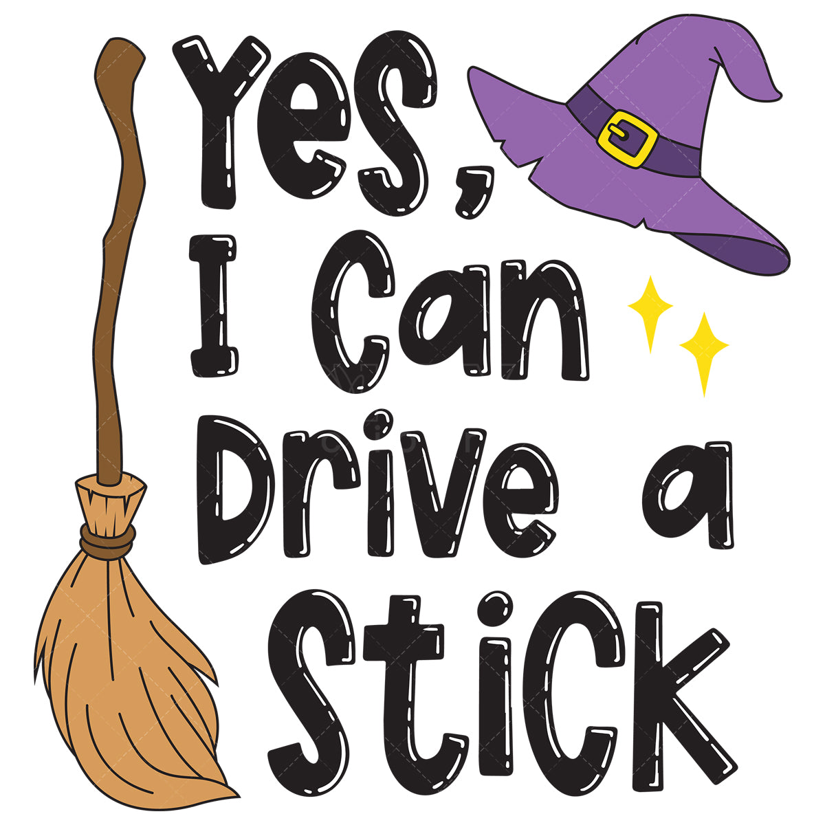 Royalty-free vector illustration of handwritten-style text art that reads "yes i can drive a stick".